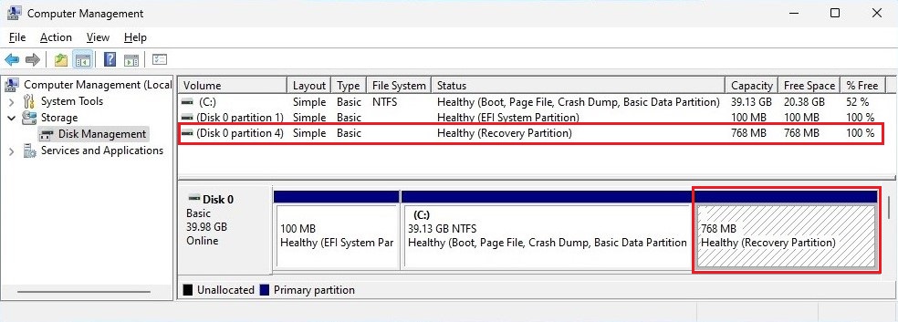 Disk partitions after Windows 11 installation