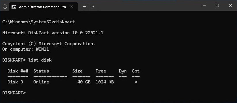 Windows diskpart